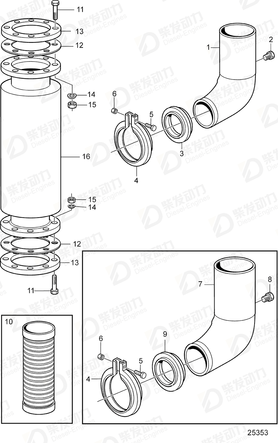 VOLVO Exhaust pipe 3828217 Drawing